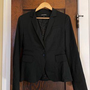 Express Design Studio Editor Fit, Two-Button Black Blazer, Leopard Lined, Size 8